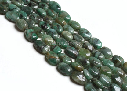 Beautiful Emerald Smooth Oval Gemstone Beads Necklace,7x9-8x12mm Green Emerald Plain Uneven Oval Bead,3 Strand Necklace Emerald Bead Jewelry