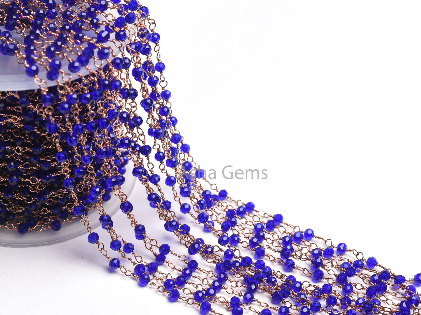 AAA Blue Chalcedony Hydro Beads Rosary Chain Rose Gold Plated Copper Wire Wrap Faceted Rondelle Beaded Chain Handmade Rosary Chains Jewelry