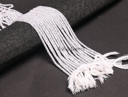 Beautiful White Zircon Faceted Rondelle Beads, 13" Strand, Cubic Zircon Micro Cut Beads, 3 mm, Clear White Zircon Machine Cut Beads, Jewelry
