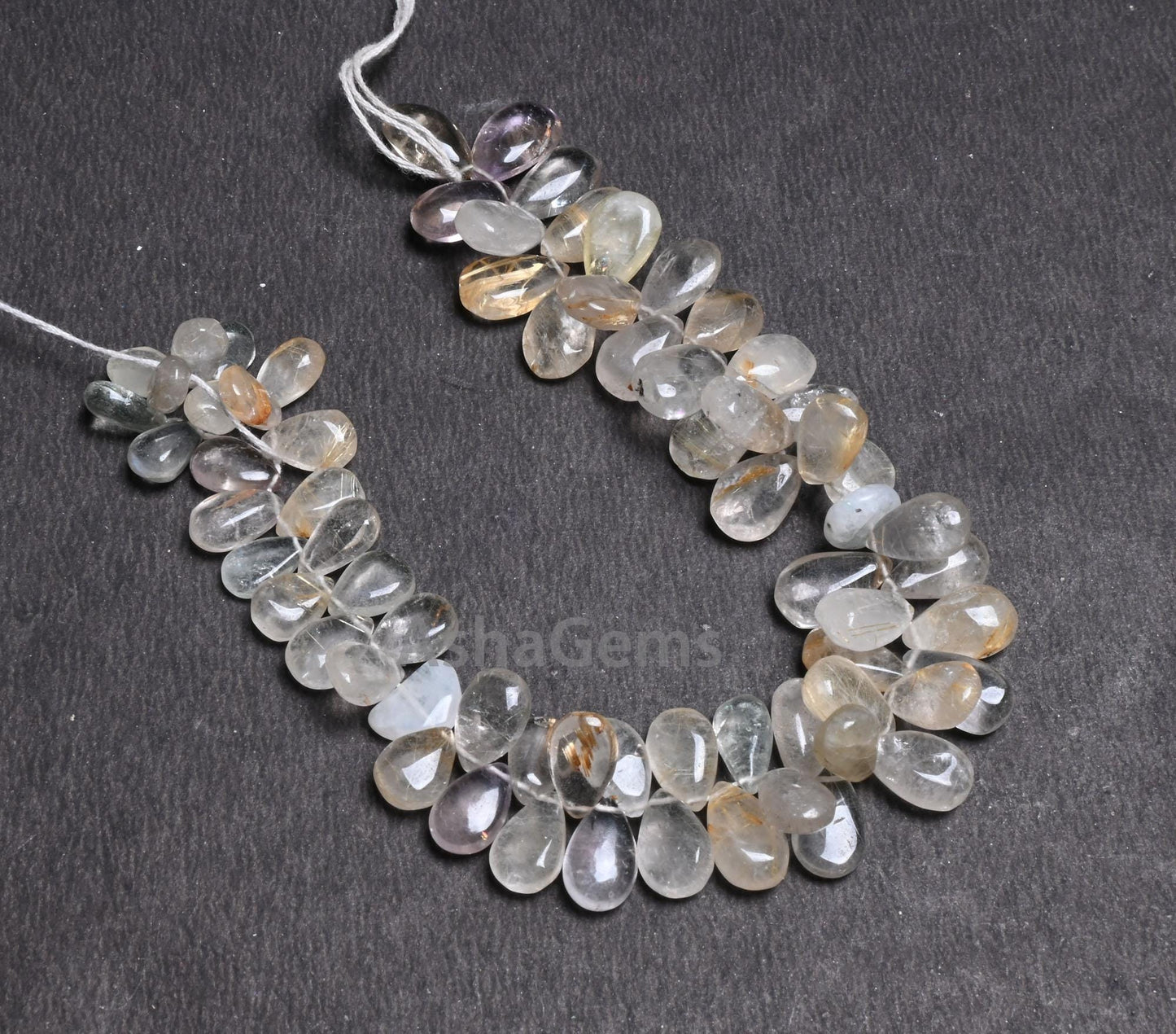 Rutile Quartz Smooth Pears Shape Gemstone Loose Beads,6x10-9x14 mm Natural Rutile Quartz Handmade Teardrop Side Drill Beads Jewelry Craft 9"