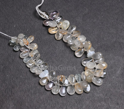Rutile Quartz Smooth Pears Shape Gemstone Loose Beads,6x10-9x14 mm Natural Rutile Quartz Handmade Teardrop Side Drill Beads Jewelry Craft 9"