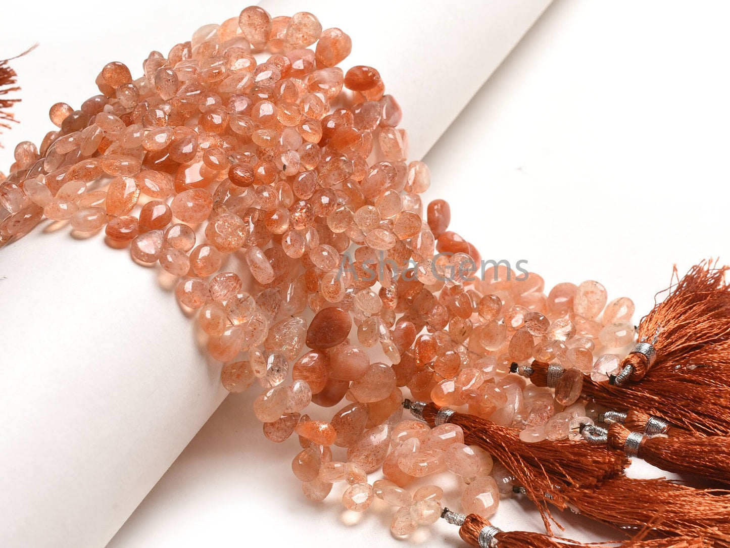Natural Sunstone Handmade Pear Side Drill Beads, Shaded Red Sunstone Smooth Teardrop Briolette Gemstone Beads,8" Sunstone bead Jewelry Craft