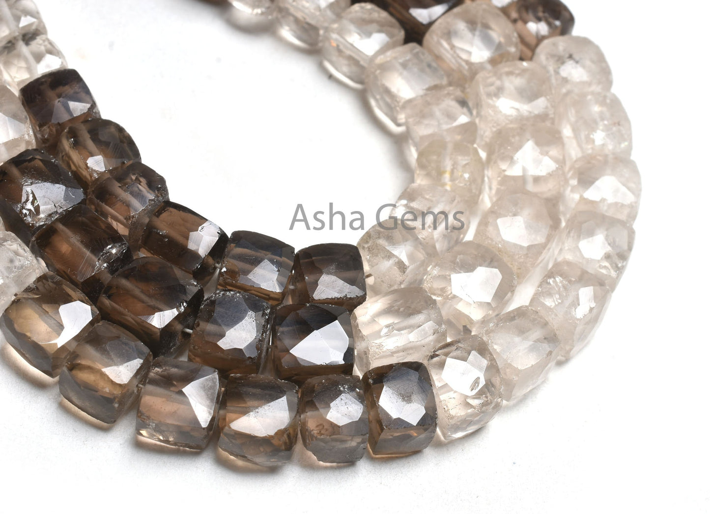 Shaded Smoky Quartz Faceted 3D Cube Box Gemstone Beads,8" Strand Natural Smoky Box Cube Beads, Fine Smoky Bead Jewelry Making Craft SALE