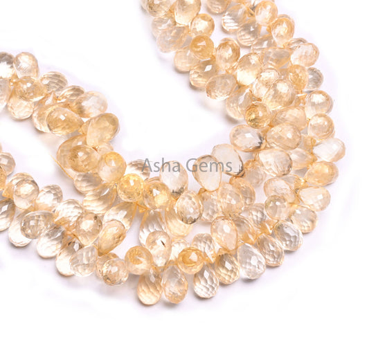 Fine Quality Yellow Citrine Quartz Faceted Drops Beads,6.5-12 mm Natural Citrine Side Drill Teardrop Briolette Machine Cut Bead Jewelry SALE