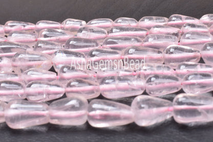 Pretty Pink Rose Quartz Smooth Drops Shape Beads, Natural Rose Quartz Teardrop,14"Strand Rose Quartz Straight Drill Drops handmade Bead SALE