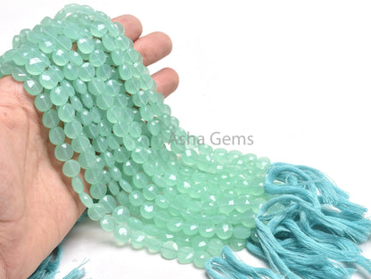 Beautiful Aqua Blue Chalcedony Faceted Coin Shape Beads,8" Strand AAA Chalcedony Faceted Coin Briolette Straight Drill Gemstone Bead Jewelry