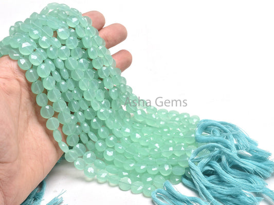 Beautiful Aqua Blue Chalcedony Faceted Coin Shape Beads,8" Strand AAA Chalcedony Faceted Coin Briolette Straight Drill Gemstone Bead Jewelry