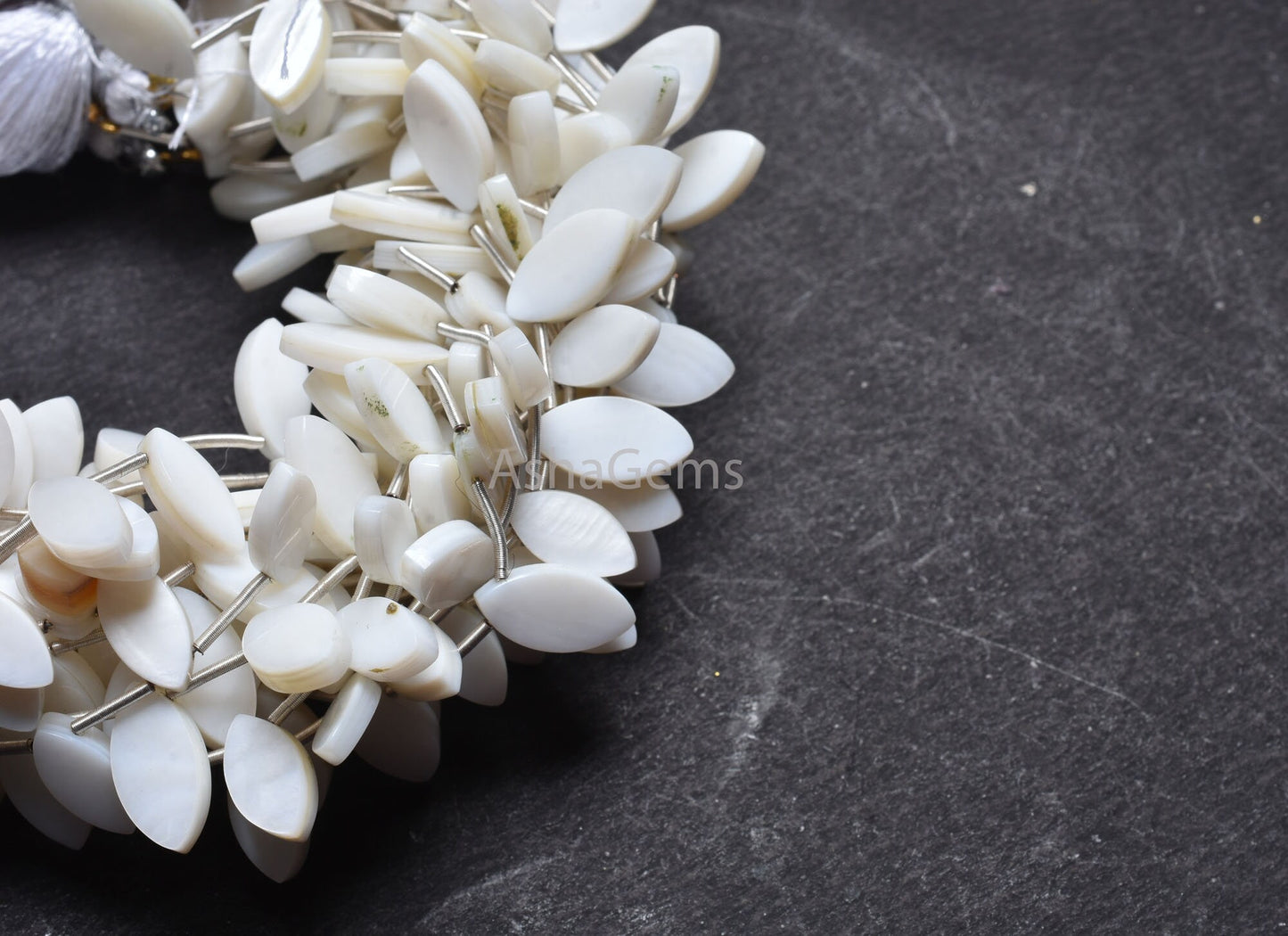 Beautiful White Mother Of Pearl Fancy Marquise Shape Beads, Natural MOP Flat Marquise Side Drill Gemstone Beads Mother Of Pearl Bead Jewelry