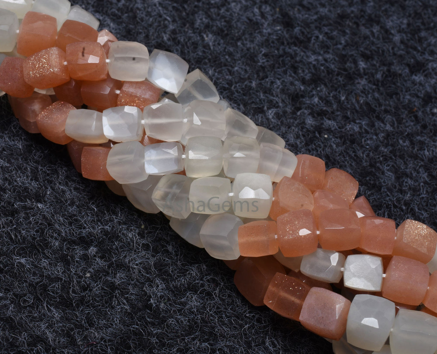 Beautiful AAA moonstone faceted Cube Box Beads, Natural Multi Moonstone Box Gemstone beads,8" Strand White Pink Shaded Moonstone cube Beads