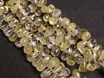 Natural Lemon quartz Smooth Drops Shape Beads, Yellow Lemon Plain Teardrop Side Drill Handmade Gemstone Lemon Quartz Bead Jewelry Craft SALE