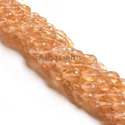 Natural Citrine Faceted Drops Straight Drill Beads,13" Fine Yellow Citrine Indian Machine Cut Teardrop Gemstone Beads Citrine Jewelry Crafts