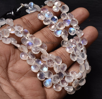 Fine AAA Blue Flash Rainbow Moonstone Heart Shape Beads,9" White Rainbow Moonstone Faceted Heart Briolette Gemstone Beads Jewelry Craft SALE