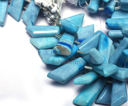 Beautiful Blue Opal fancy Shape Beads,7.5" Strand Shaded Blue Opal Plain Handmade Beads, Opal Side Drill Fancy 7 Shape Beads Jewelry Makings