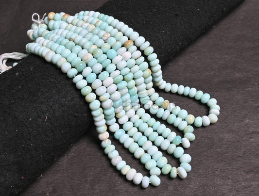 Beautiful Shaded Peru Blue opal Smooth Gemstone Loose Beads, Shaded Sky Blue Opal Plain Handmade Uneven Rondelle Opal Beads Jewelry Necklace