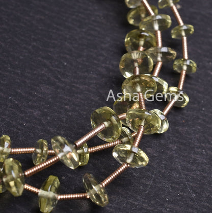 Beautiful Lemon Quartz Fancy Flat Rondelle Beads, Natural Lemon German Cut Gemstone Loose Beads,6" Lemon Quartz Beads Jewelry Making Crafts