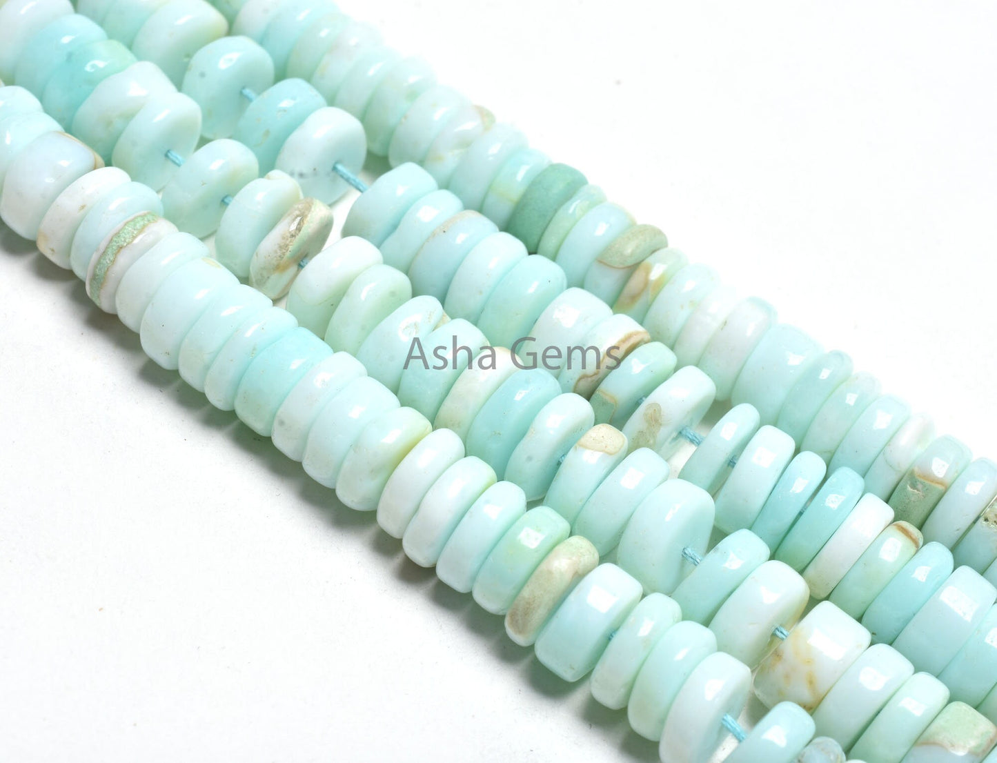 16 Inch Strand Sky Blue Opal Smooth Handmade Flat Tyre Gemstone Beads, Opal Plain Wheel Shape Center Drill Beads Blue Opal Bead Jewelry SALE