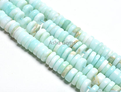 16 Inch Strand Sky Blue Opal Smooth Handmade Flat Tyre Gemstone Beads, Opal Plain Wheel Shape Center Drill Beads Blue Opal Bead Jewelry SALE