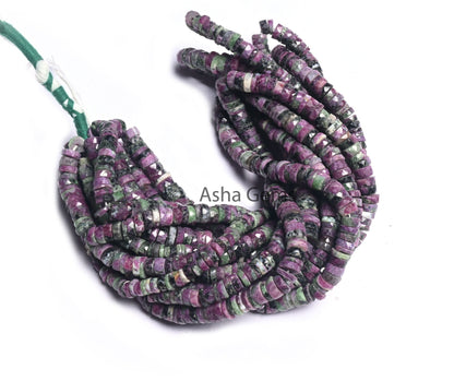 Natural Ruby Zoisite Faceted Heishi tyre Beads, Fine Ruby Zoisite Wheel Shape Beads Gemstone Flat Tyre Beads Necklace Jewelry Making Crafts