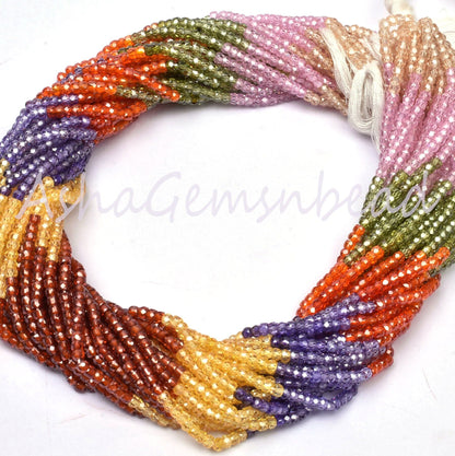Beautiful Multi Color Zircon Micro Cut Faceted Beads,13" Strand AAA Multi Zircon Machine Cut Rondelle Shape Beads 3 mm,Jewelry Making Crafts