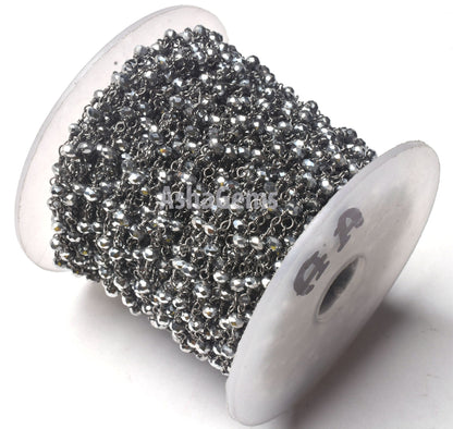 SALE AAA Silver Pyrite Hydro Faceted Rondelle Beads Rosary Chain,3 mm Black Plated Gunmetal Wire Wrap Handmade Chain Jewelry Necklace Making