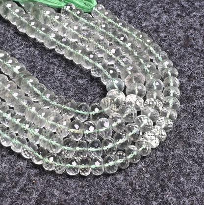 Beautiful Green Amethyst Faceted Rondelle Beads,10"Natural Amethyst Indian Machine Cut Gemstone Center Drill Beads, Green Amethyst Bead SALE