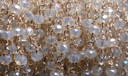 3,5,10,25 Feet Roll Bulk, Rainbow Moonstone Hydro Silver Coated  Rondelle Faceted Rosary Chain, Silver Plated Wire Bulk Chain Jewelry Making