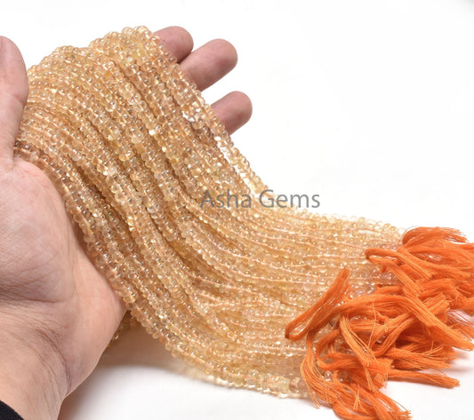 Natural Citrine Quartz Smooth Rondelle Beads, Yellow Citrine Plain Handmade Gemstone Loose Beads,12" Citrine Beads Jewelry Making Craft SALE