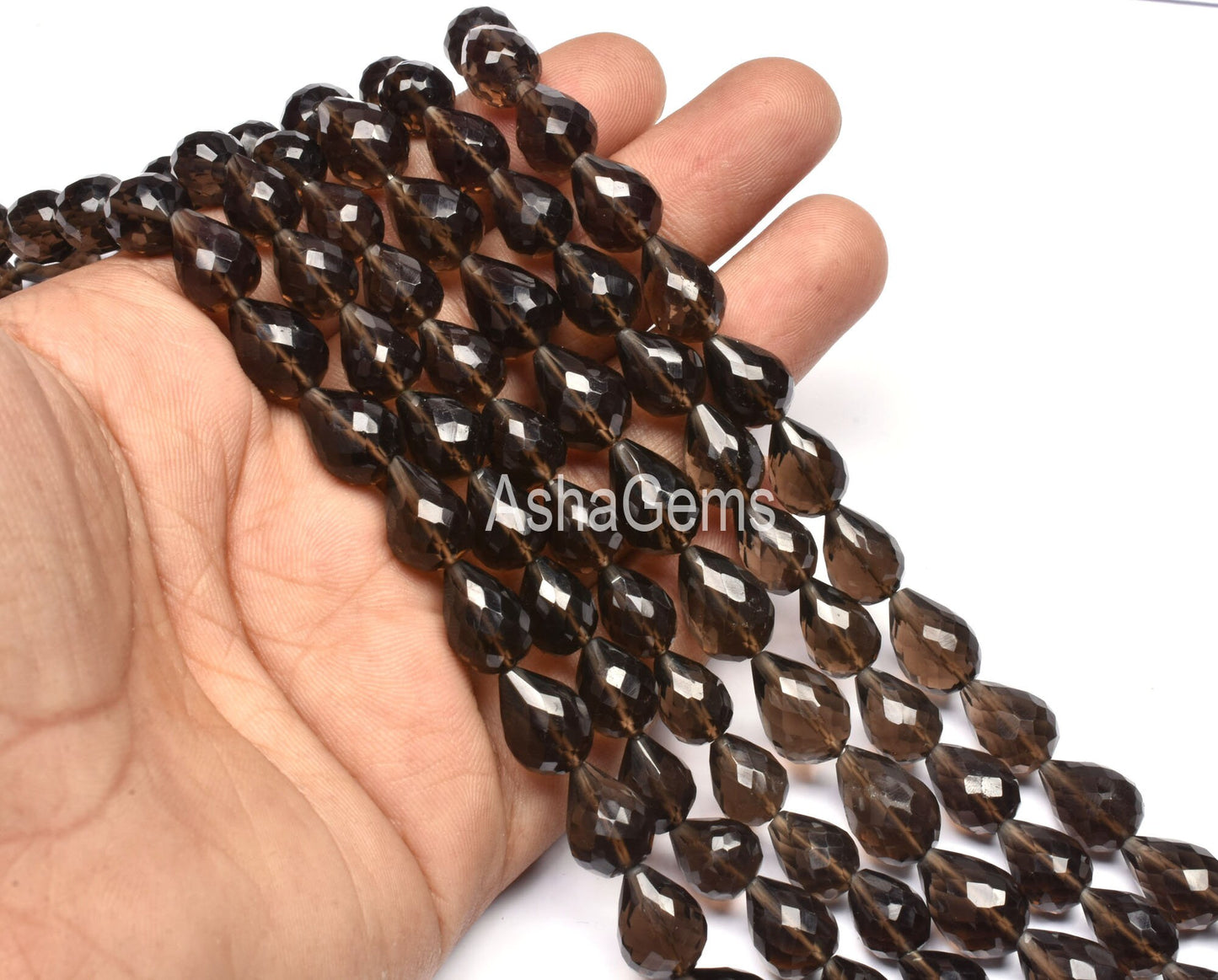 AAA Smoky Quartz Faceted Drops Shape Beads,10 inch Strand, Natural Smoky Teardrop Beads, Straight Drill Beads, Smoky Beads Faceted T Drill
