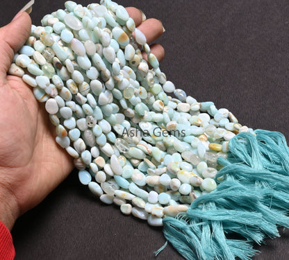 Beautiful Sky Blue Boulder Opal Smooth Nugget Gemstone Loose Beads,7-12mm Shaded Opal Handmade Uneven Tumble Beads Jewelry Making Craft SALE (AG 22286)