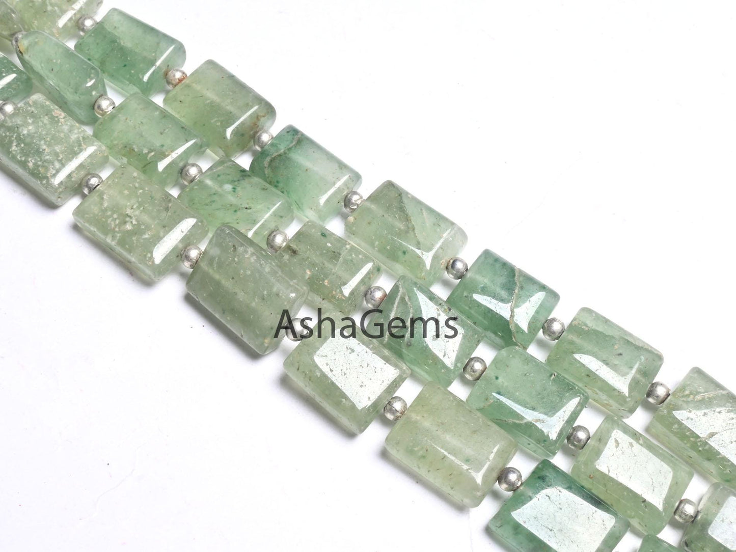 Shaded Green Aventurine Fancy Chiclet Shape Handmade Beads,9" natural Green Margaj Rectangle Gemstone Straight Drill Bead Jewelry Craft SALE