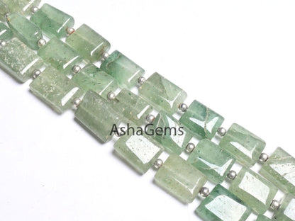 Shaded Green Aventurine Fancy Chiclet Shape Handmade Beads,9" natural Green Margaj Rectangle Gemstone Straight Drill Bead Jewelry Craft SALE