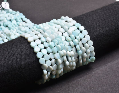 13" Strand Peru Opal Smooth Coin Shape Gemstone Beads, Opal Plain coin Handmade Straight Drill Bead, Sky Blue Opal Beads Jewelry Making SALE