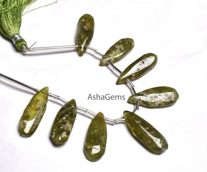Natural Green Vessonite Smooth Pears Beads, Vessonite Plain Teardrop Shape Gemstone Beads Handmade Vesuvianite Bead Pear Jewelry Handicrafts