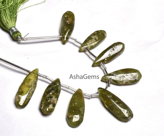 Natural Green Vessonite Smooth Pears Beads, Vessonite Plain Teardrop Shape Gemstone Beads Handmade Vesuvianite Bead Pear Jewelry Handicrafts