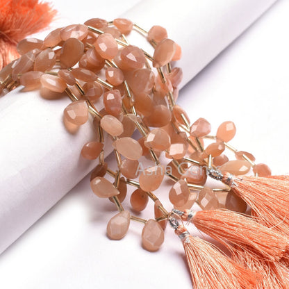 Natural Peach Moonstone Faceted Pears Shape Gemstone Beads, Fine Quality Moonstone Briolette Beads, Moonstone Teardrop Side Drill Beads SALE