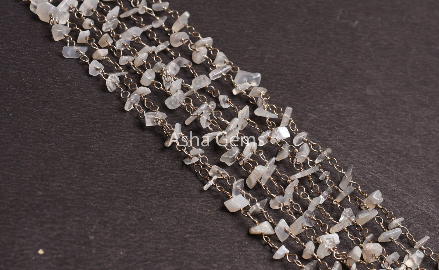 Natural White Moonstone Uncut Chip Beads Rosary Chain, Gemstone Beaded Chain Silver Plated Wire Roll handmade Chain Jewelry Necklace Crafts