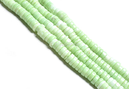 7.5 mm Shaded Green Opal Smooth Tyre Heishi Gemstone Beads,15" Fine parrot Green Opal Handmade Flat Wheel Shape Bead, Mint Opal Bead Jewelry