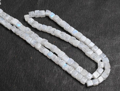 Beautiful Natural Blue Fire Rainbow Moonstone 3D Cube Box Smooth handmade Beads, White Rainbow Moonstone Box Tiny Gemstone Bead Jewelry SALE