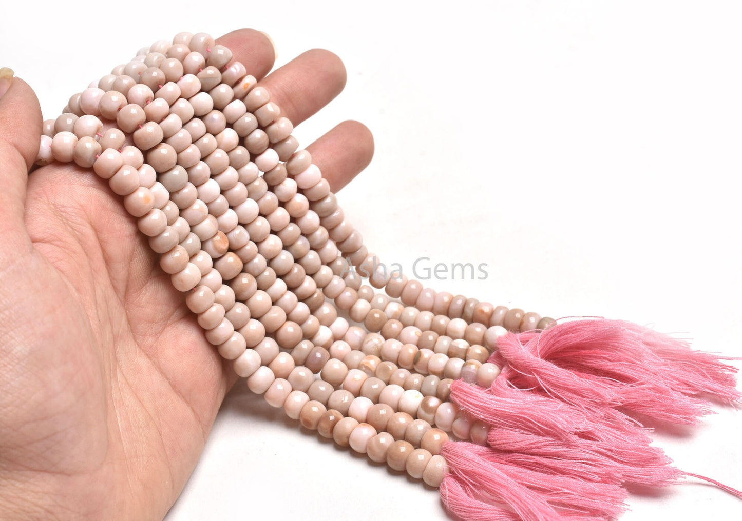 Opal Smooth Rondell Shape Beads,9" Strand Shaded Pink Peach Opal Beads, Bio Pink Opal Plain Handmade Gemstone Beads