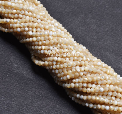 Natural Yellow Mother Of Pearl Micro Cut Rondelle Beads,3.2 mm Fine Golden Cream Mop Machine Cut Gemstone Bead, Mother Of Pearl Jewelry SALE