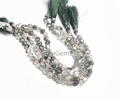 Natural Green Rutile Smooth Coin Shape handmade Beads,8" Strand Rare Green Rutile Coin Gemstone rutilated Quartz Beads Jewelry making Crafts
