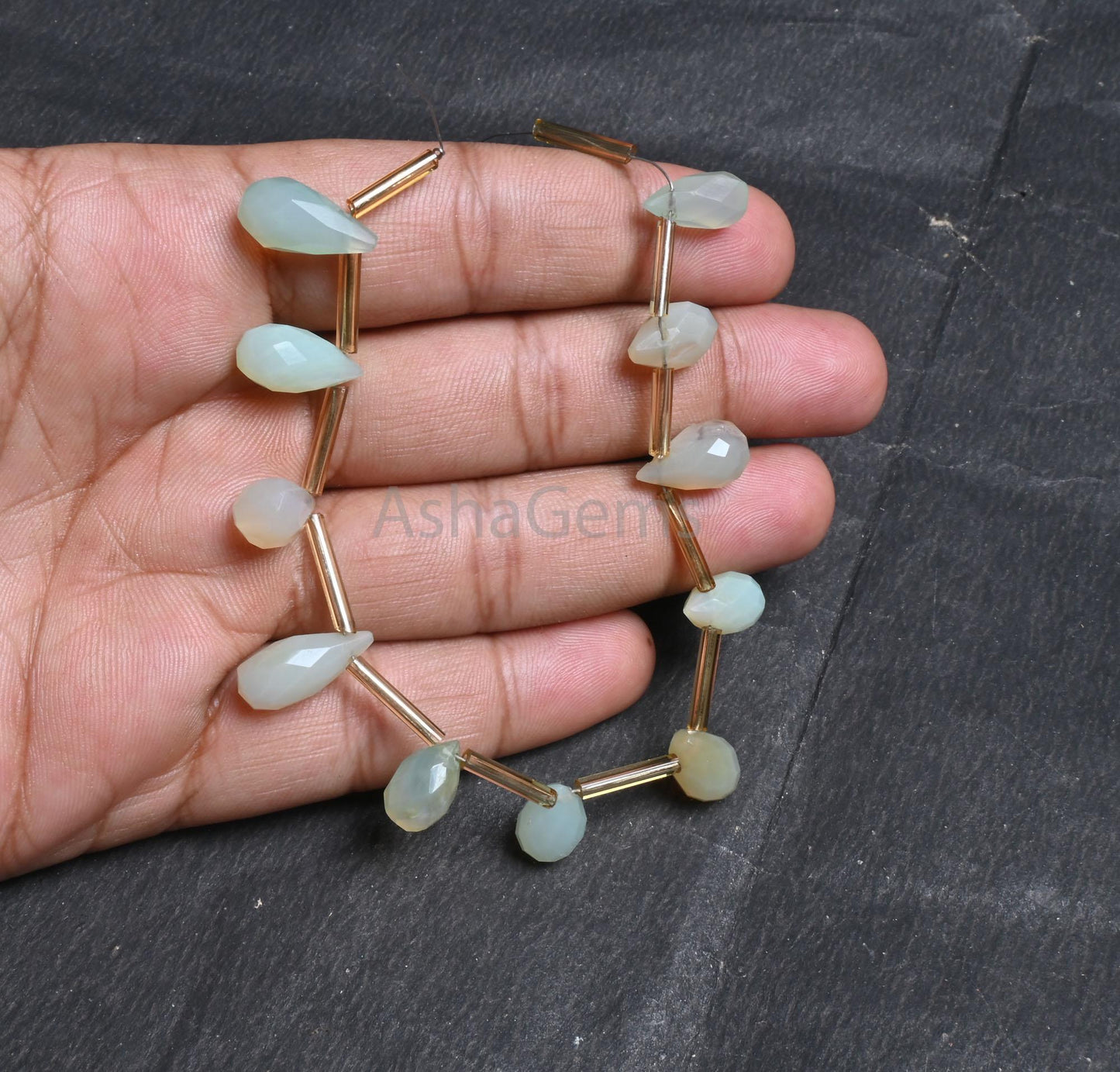 Beautiful Chalcedony faceted Drops Shape beads, Light Aqua Blue Chalcedony Indian Cut Handmade Teardrop bead, Chalcedony Bead Jewelry Crafts