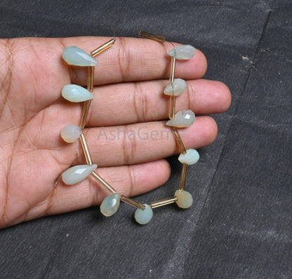 Beautiful Chalcedony faceted Drops Shape beads, Light Aqua Blue Chalcedony Indian Cut Handmade Teardrop bead, Chalcedony Bead Jewelry Crafts