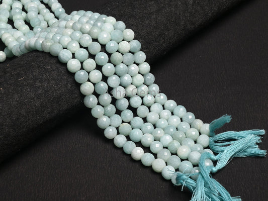 Fine Blue Amazonite Faceted Round Ball Gemstone Beads,13" Natural Amazonite Beads, Amazonite Indian Cut Round Shape Beads Jewelry Handicraft