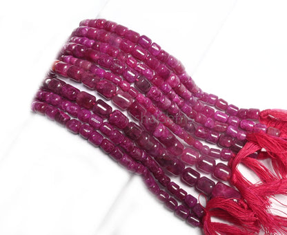 12" Strand Pink Corundum Smooth Barrel Shape Gemstone Beads, Amazing Ruby Corundum Fancy damru  Straight Drill Handmade Beads Jewelry Making