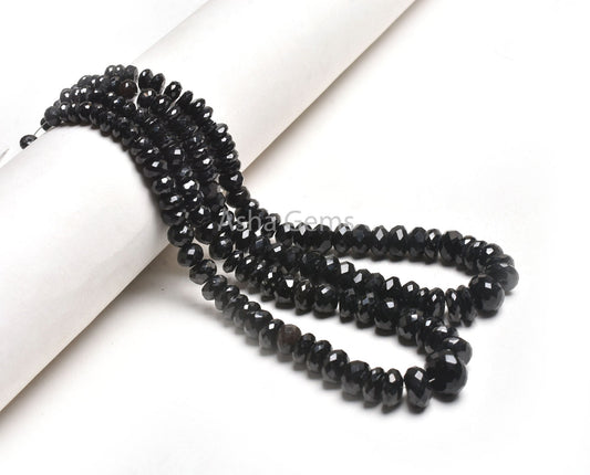 Natural Black Spinel Faceted Gemstone Beads,11"Strand Graduated Size spinel Indian Machine Cut faceted Rondelle Beads Fine Black Spinel Bead