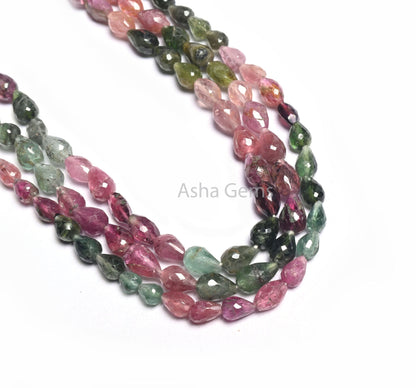 Beautiful Multi Tourmaline Faceted Drops Shape Gemstone Beads,13" Natural Tourmaline Uneven Teardrop Straight Drill Beads Jewelry Craft SALE (AG 18561)