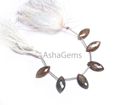 Moonstone Coated Fancy Marquise Shape Faceted Briolette Gemstone Beads,8-16 mm Shaded Brown Moonstone Coated Side Drill Beads Jewelry Crafts (AG 18604 )