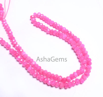 14" Strand Beautiful Hot Pink Jade Quartz faceted Rondelle Shape Beads,4.5mm Fine Jade Quartz machine cut Gemstone Beads Jewelry Making SALE