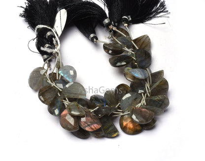 Natural Flash Labradorite Fancy D Shape Gemstone Beads Black rainbow Faceted Briolette beads, Labradorite Side Drill Beads For Jewelry Craft